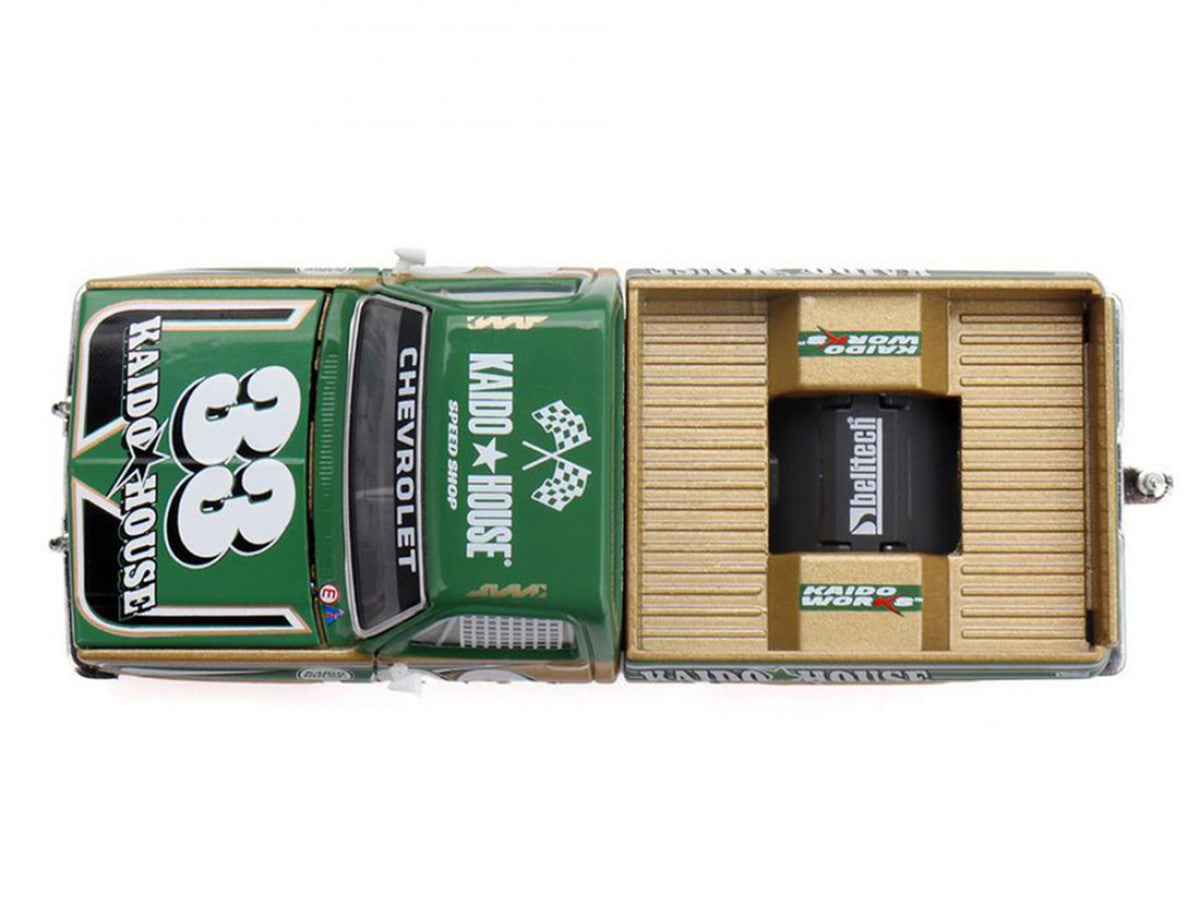 Chevrolet Silverado Pickup Truck #33 "Kaido Intimidator V2" Green and Gold with Graphics (Designed by Jun Imai) "Kaido House" Special 1/64 Diecast Model Car