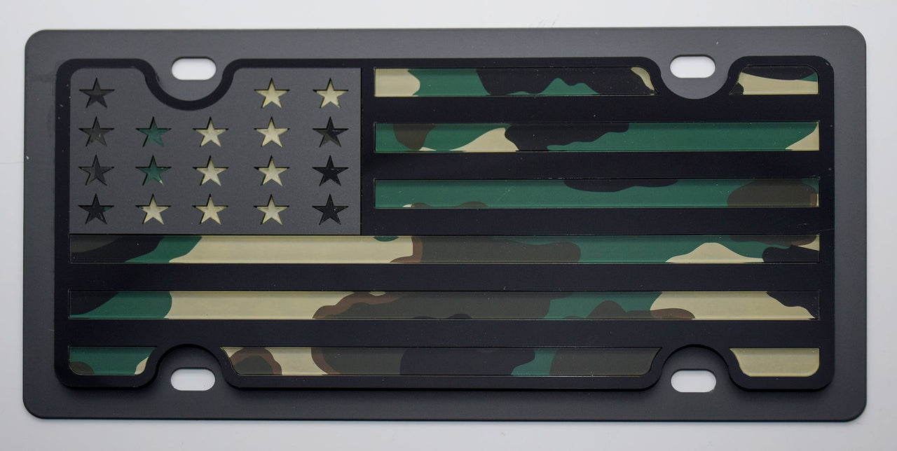USA Green Camo Flag Carbon Steel License Plate