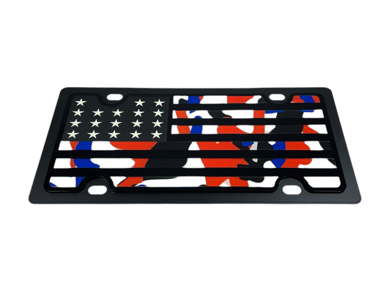 Blacked Out USA Flag Orange and Blue Camo Carbon Steel License Plate