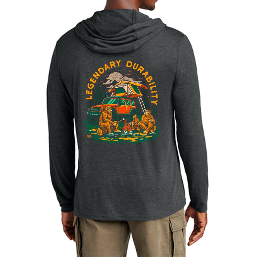 Mens Long Sleeve Hooded Jeep® Sasquatch T-Shirt-Black Heather