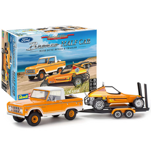Level 5 Model Kit Ford Bronco Half Cab with Dune Buggy and Flatbed Trailer 1/25 Scale Model