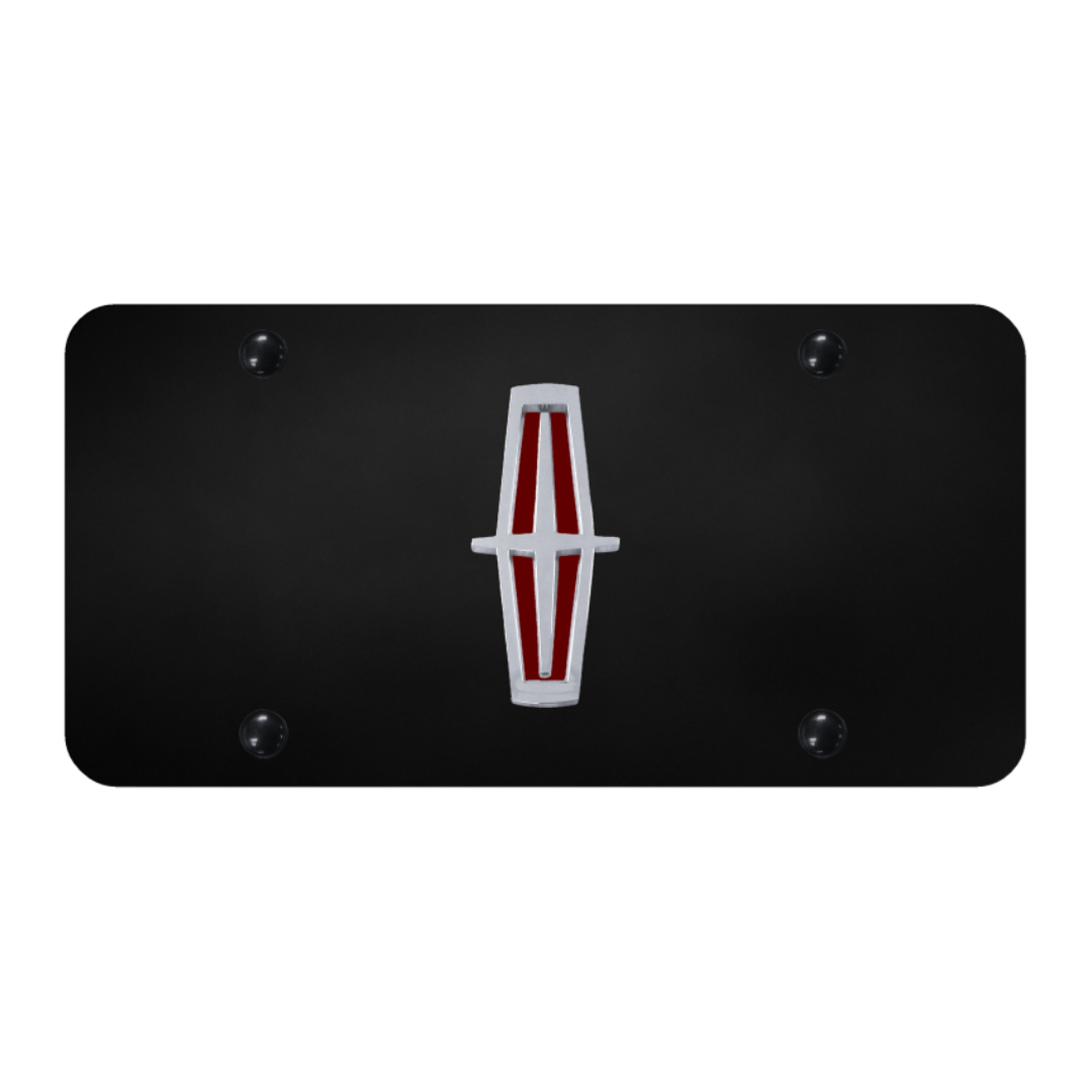 lincoln-vertical-red-fill-license-plate-chrome-on-black