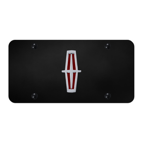Lincoln Vertical (Red Fill) License Plate - Chrome on Black