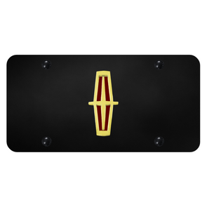 Lincoln Vertical (Red Fill) License Plate - Gold on Black
