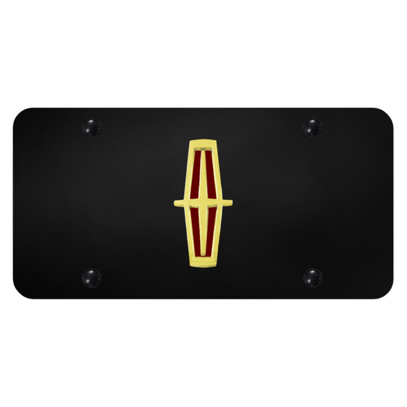 Lincoln Vertical (Red Fill) License Plate - Gold on Black