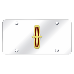 lincoln-vertical-red-fill-license-plate-gold-on-mirrored