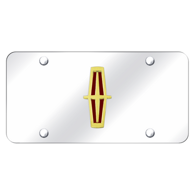lincoln-vertical-red-fill-license-plate-gold-on-mirrored