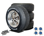 1965-1967 Mustang 15x7 Styled Steel Wheel/Tire Package W/Radial TAs - Charcoal Windows W/Blue Caps - CA-MA10219-Classic-Auto-Store-Online