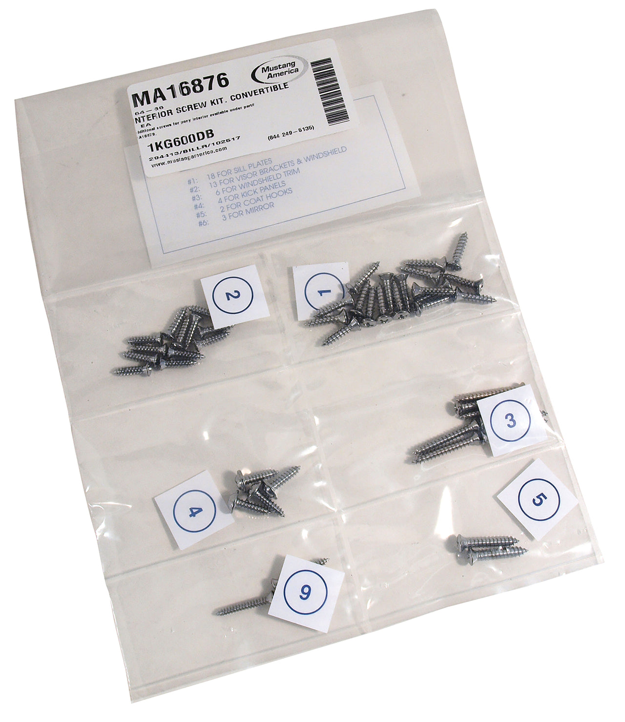 1964-1966 Mustang Interior Screw Kit - Convertible - CA-MA16876-Classic-Auto-Store-Online