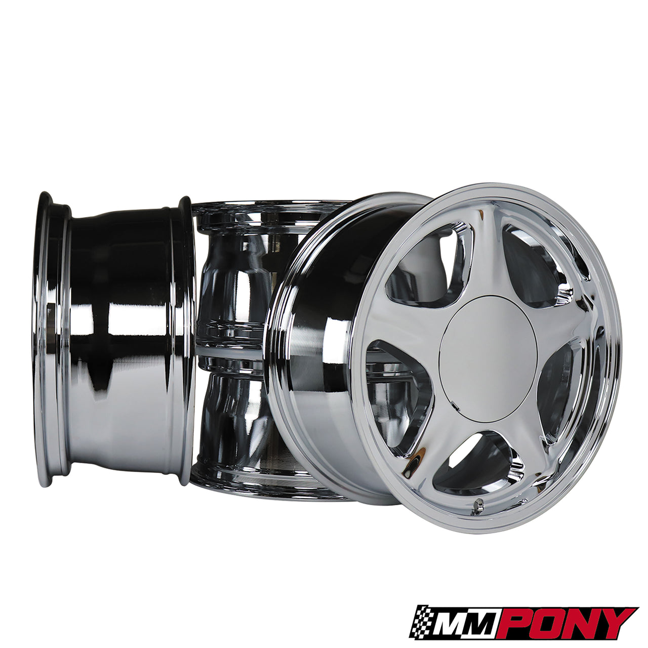 1979-1993 Mustang 17x8" Pony Wheel Set W/Hardware - Chrome - 5 Lug - CA-MA3552-Classic-Auto-Store-Online