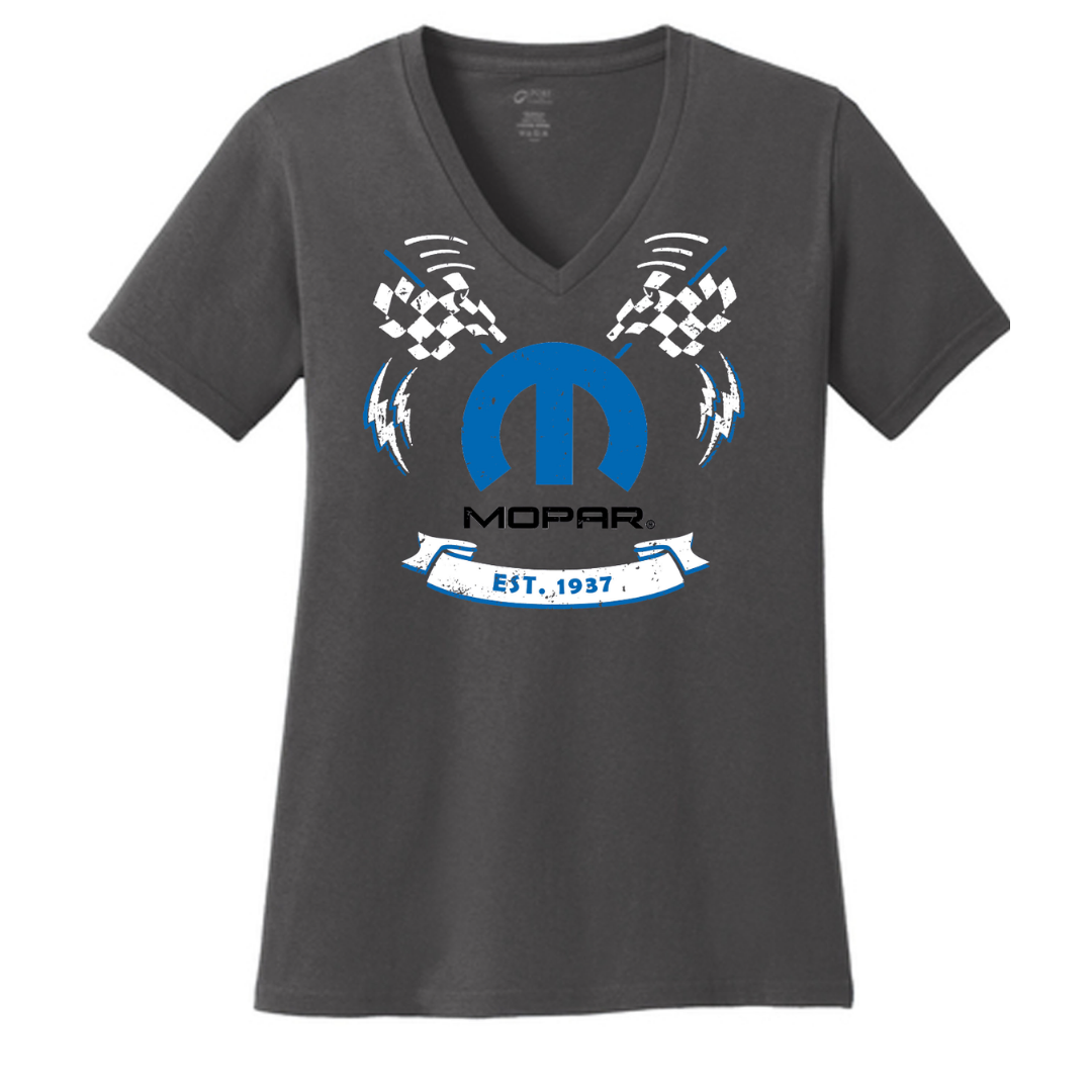 Mopar Ladies V-Neck T-Shirt – Mopar Or No Car (Charcoal)