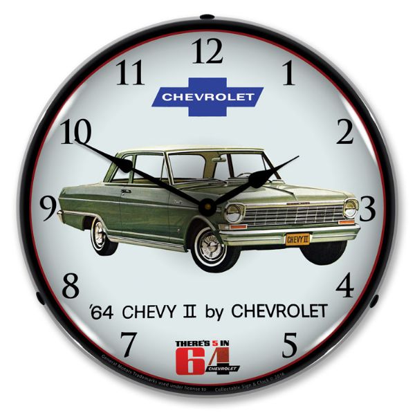 1964 Chevrolet Nova / Chevy II LED Clock. Silver  - CA