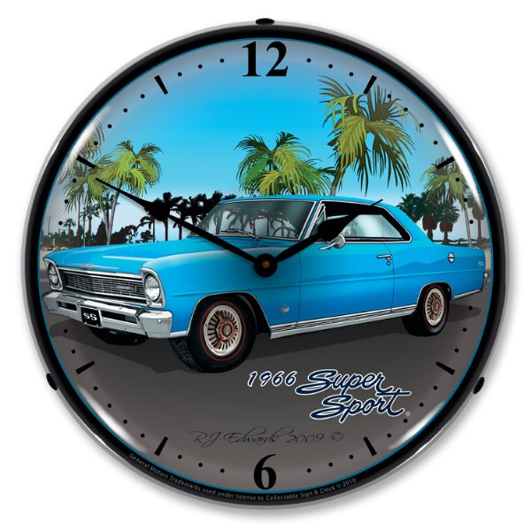 1966 Chevrolet Nova / Chevy II LED Clock. Blue  - CA