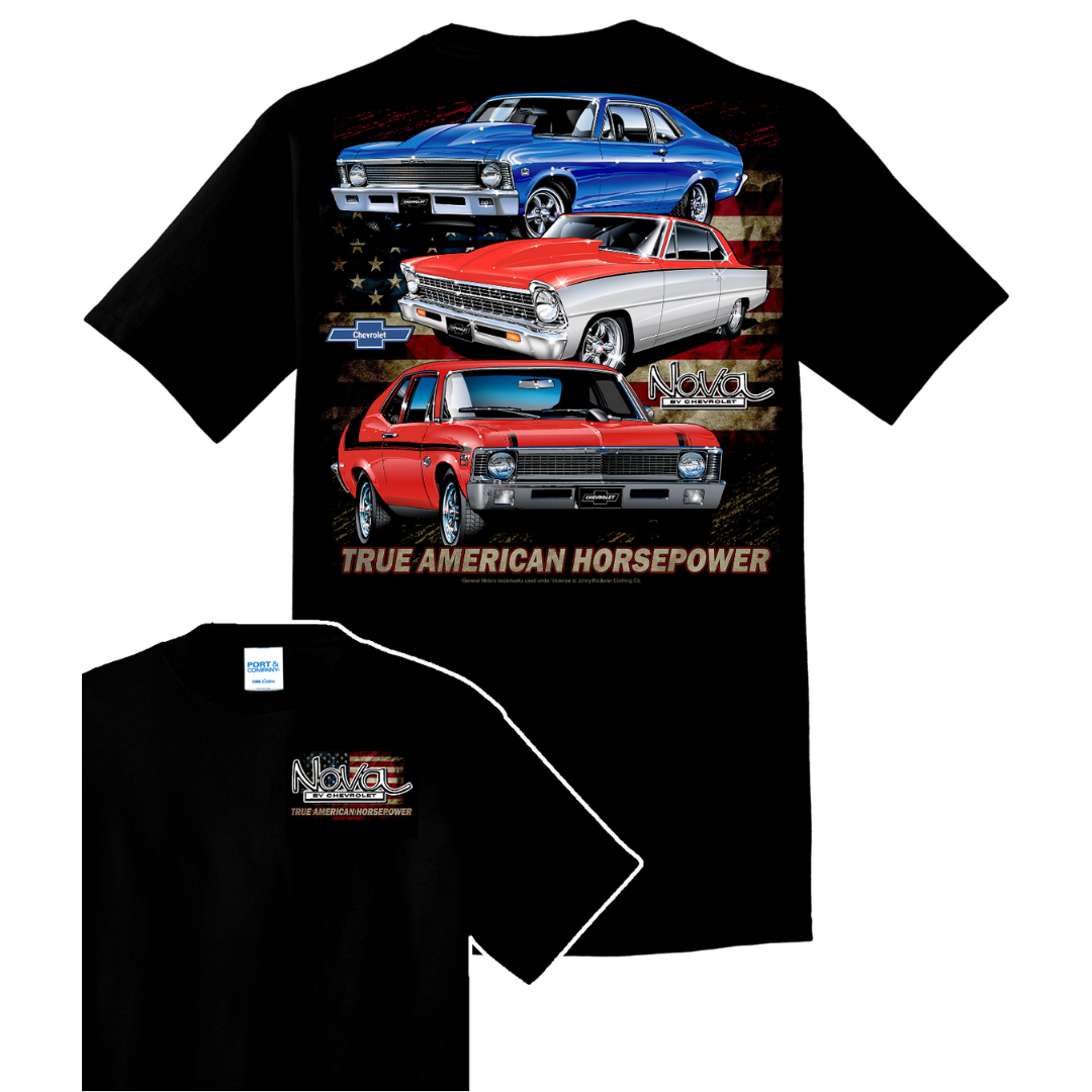 Nova Americana 100% Cotton T-Shirt – True American Horsepower (Black)