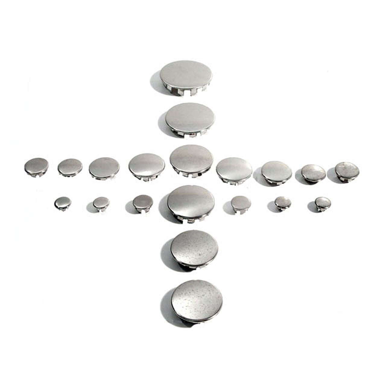 Pk 610 Chrome Flush Mount Hole Plugs, Various Sizes, 20 Pieces
