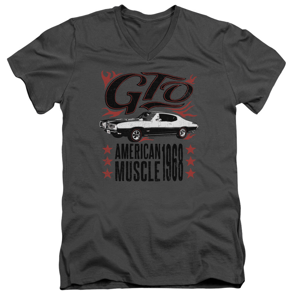Pontiac GTO Flames Adult Slim Fit V-Neck Cotton - Charcoal