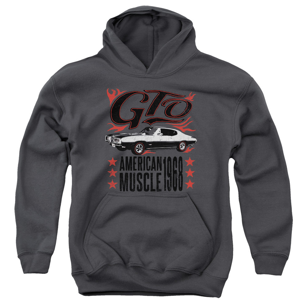 Pontiac GTO Flames Youth Hooded Sweatshirt - Charcoal