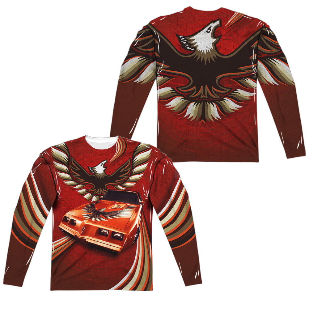 Pontiac Firebird Flames (Front/Back Print) Adult Long Sleeve Poly Crew - White