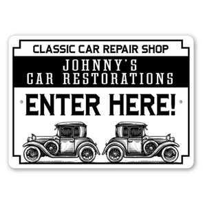 Personalized Classic Car Repair Shop Aluminum Sign