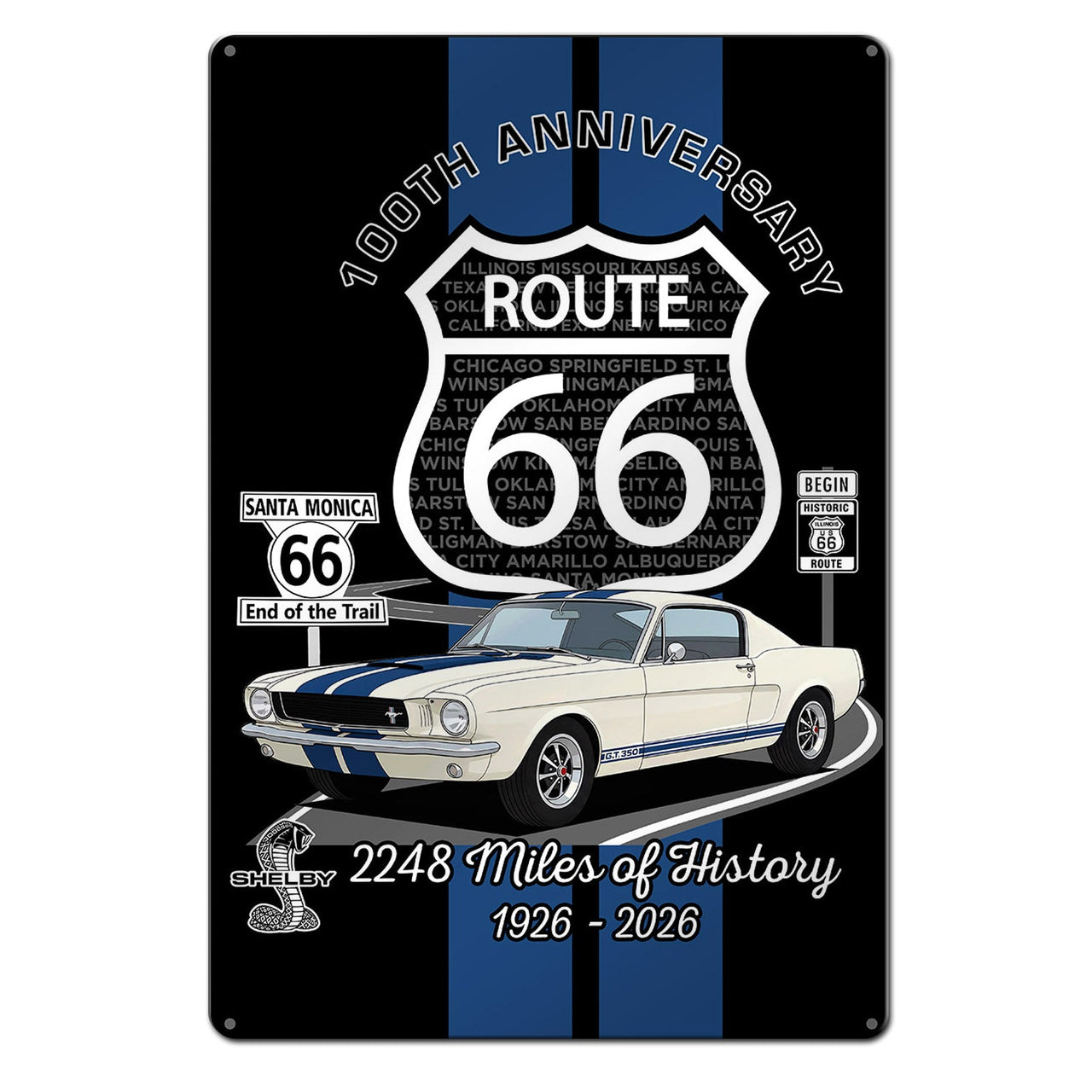 Route 66 100th Anniversary Metal Sign – Shelby GT350 Edition (12 x 18 inches)