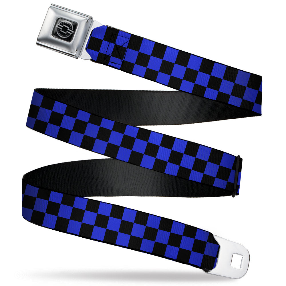 Chevy Seatbelt Belt Checkered Black & Neon Blue Webbing