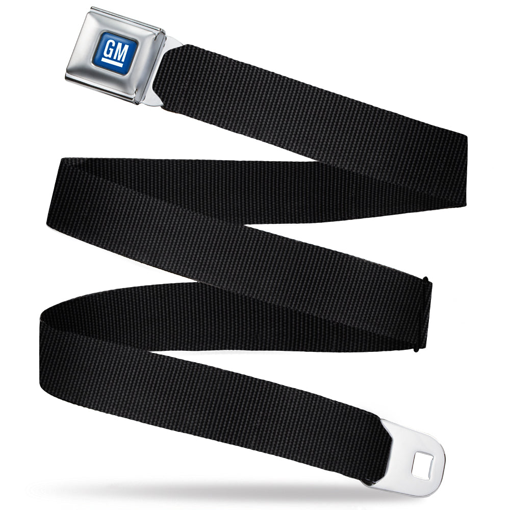 GM Logo Full Color Blue/White Seatbelt Belt - Black Webbing