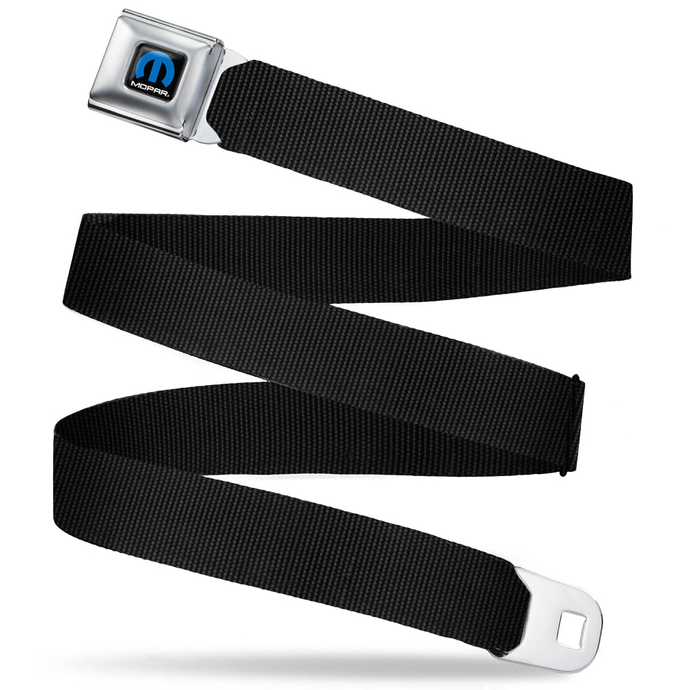 Mopar Black & Blue Logo Seatbelt Belt - Black Webbing