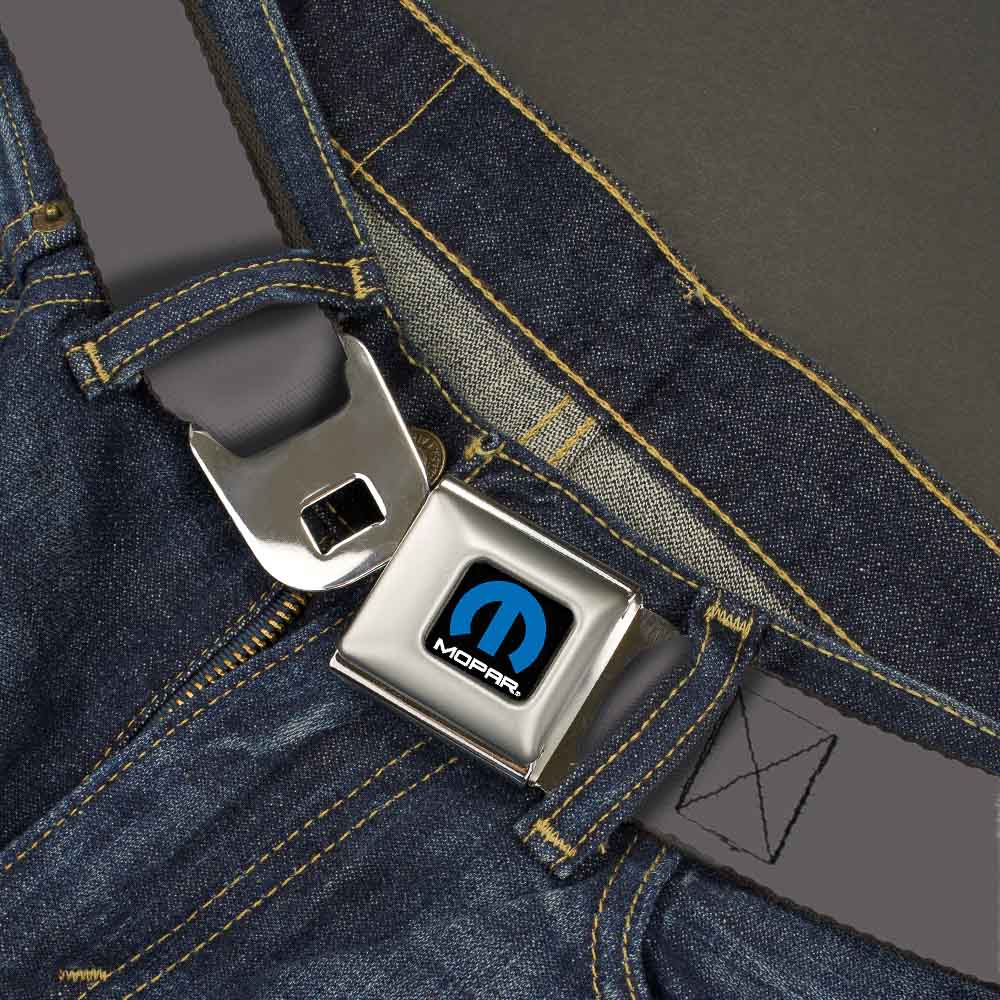 Mopar Black & Blue Logo Seatbelt Belt Gray Webbing