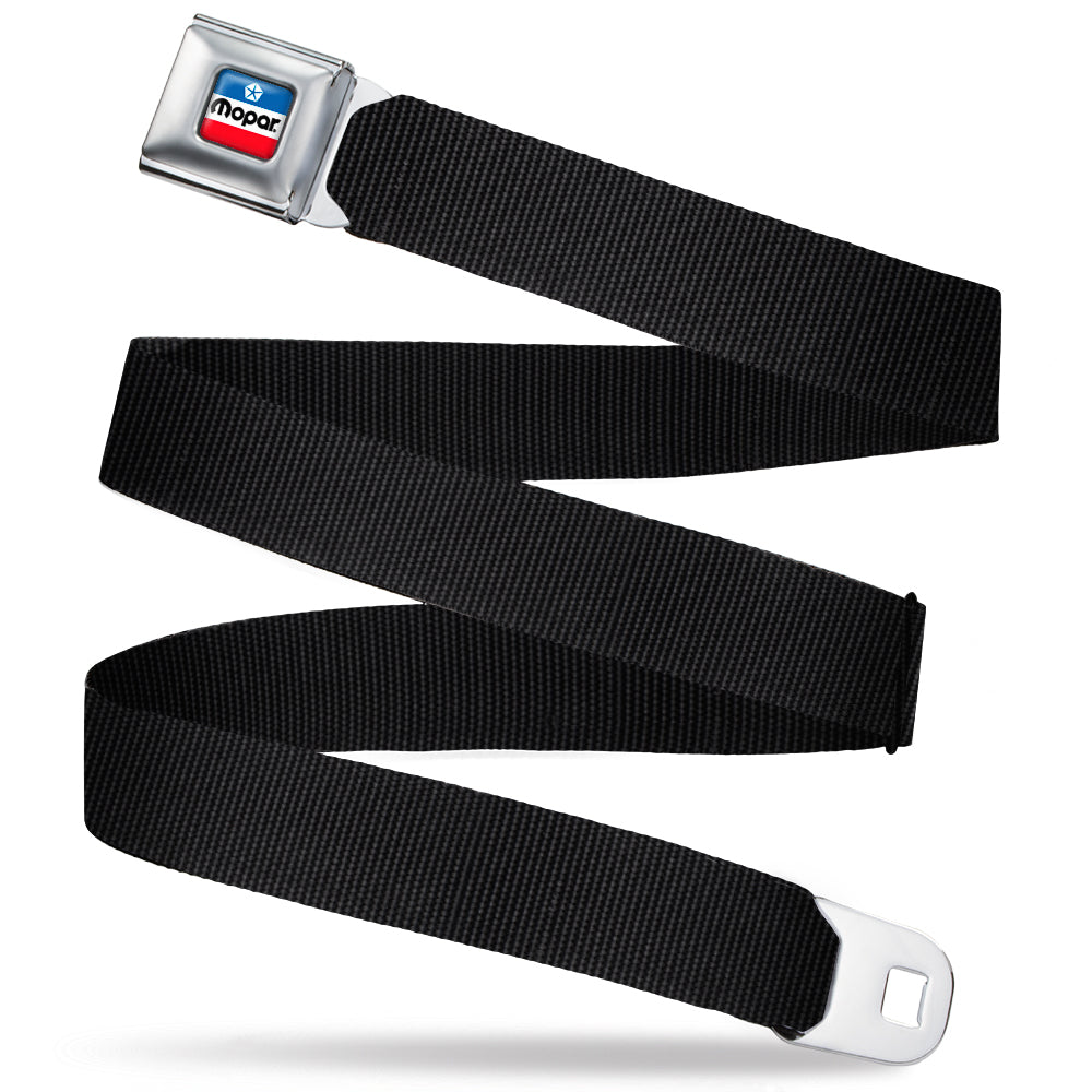 Mopar Chrysler Logo Red White & Blue Seatbelt Belt - Black Webbing