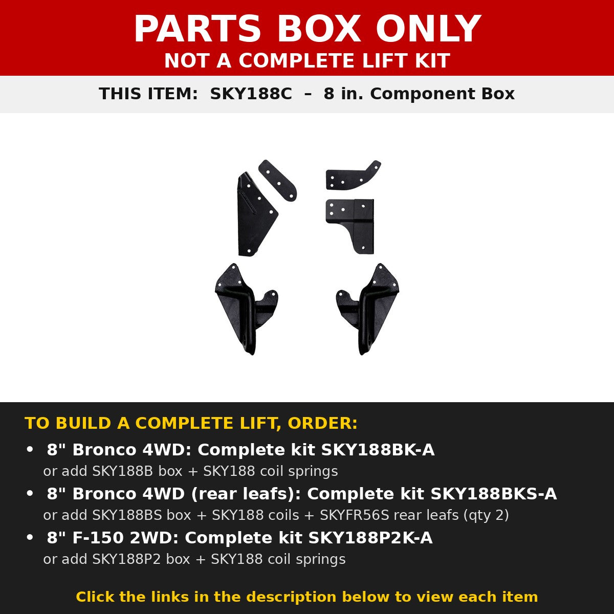 PARTS BOX ONLY - SKY188C component box, not a complete lift kit