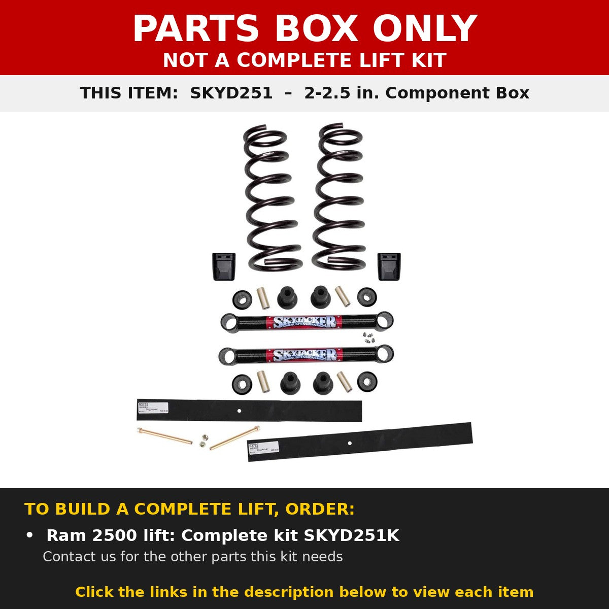 PARTS BOX ONLY - SKYD251 component box, not a complete lift kit