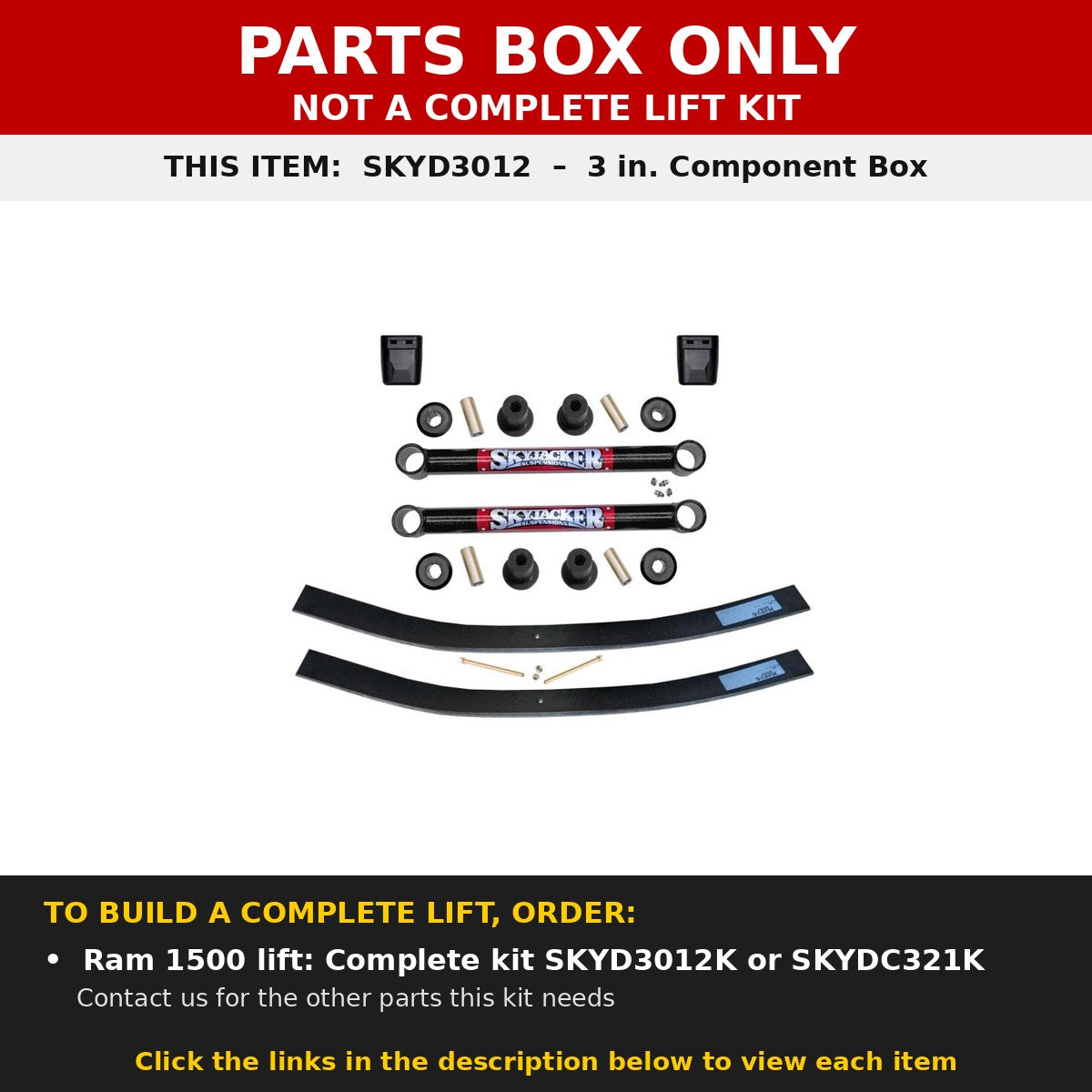 PARTS BOX ONLY - SKYD3012 component box, not a complete lift kit