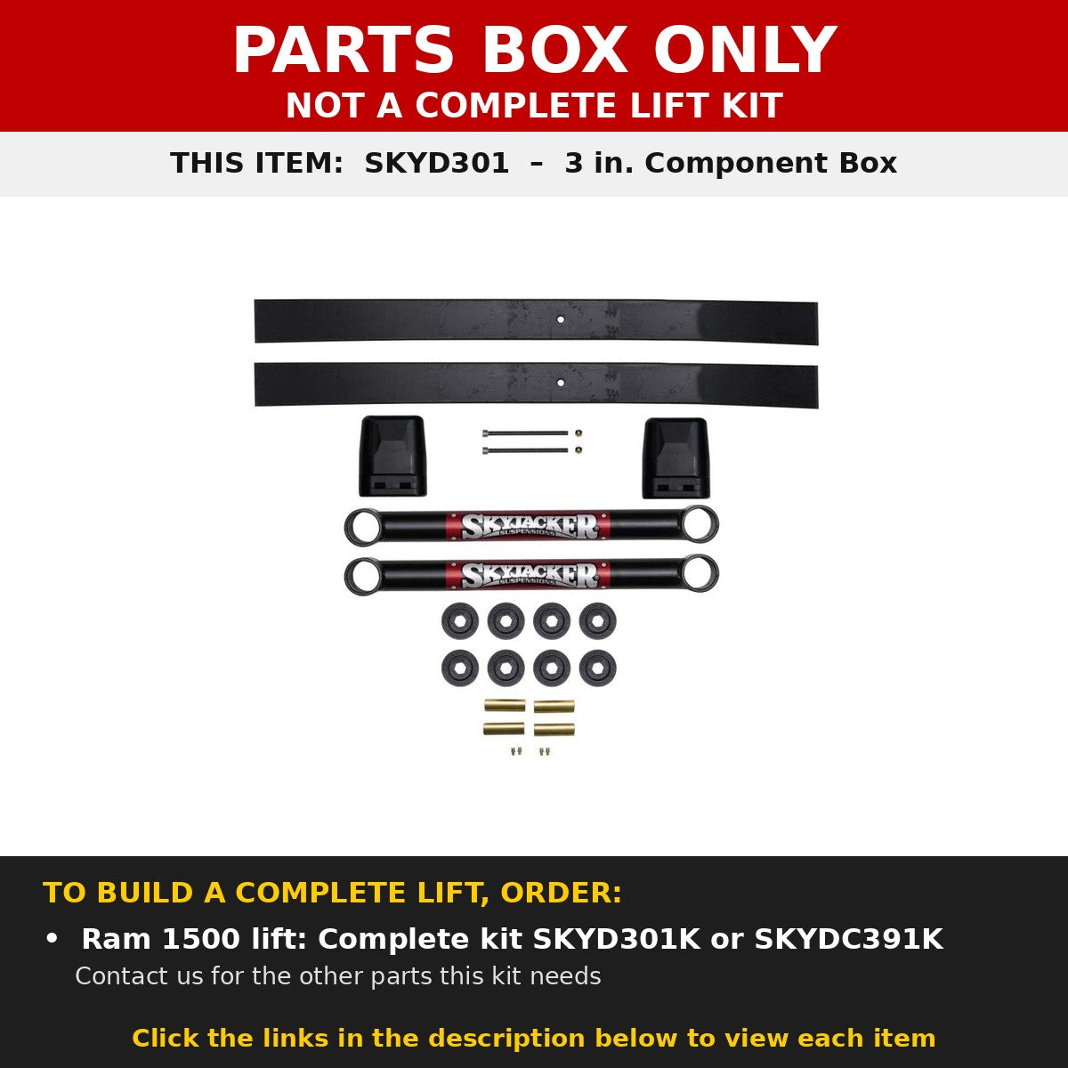 PARTS BOX ONLY - SKYD301 component box, not a complete lift kit