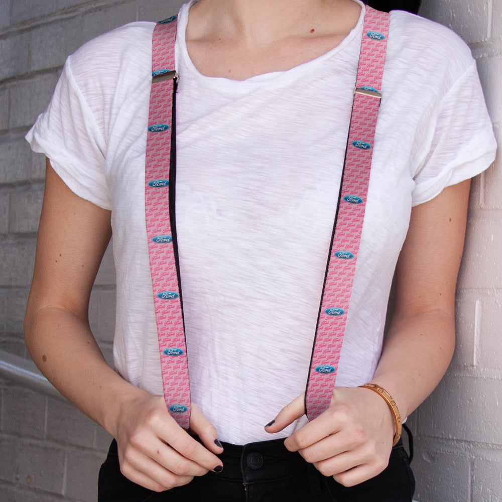 Ford Ovals With Text Pink Suspenders - 1.0"