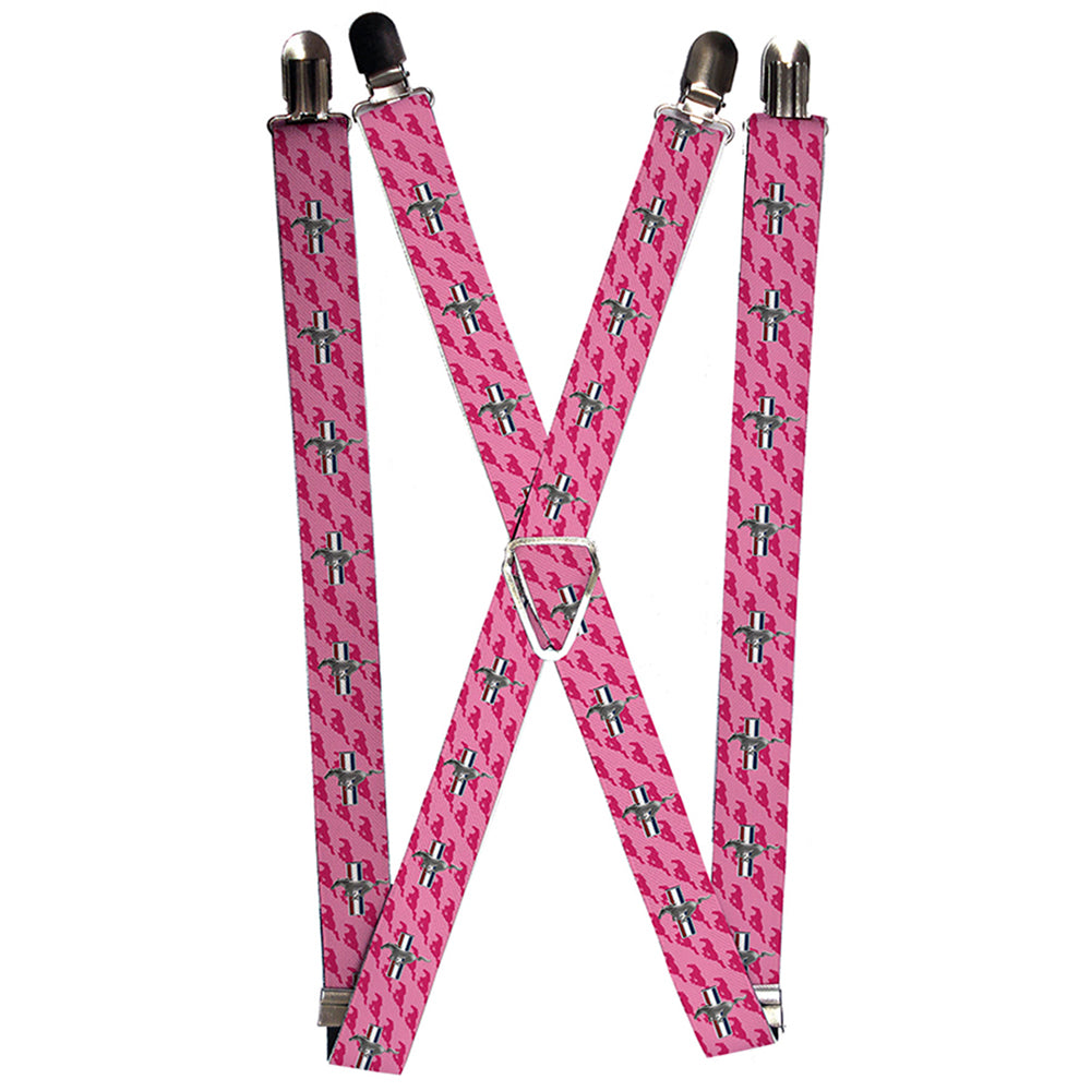 Ford Mustang Tri-Bar & Pony Pink Logo Suspenders - 1.0"