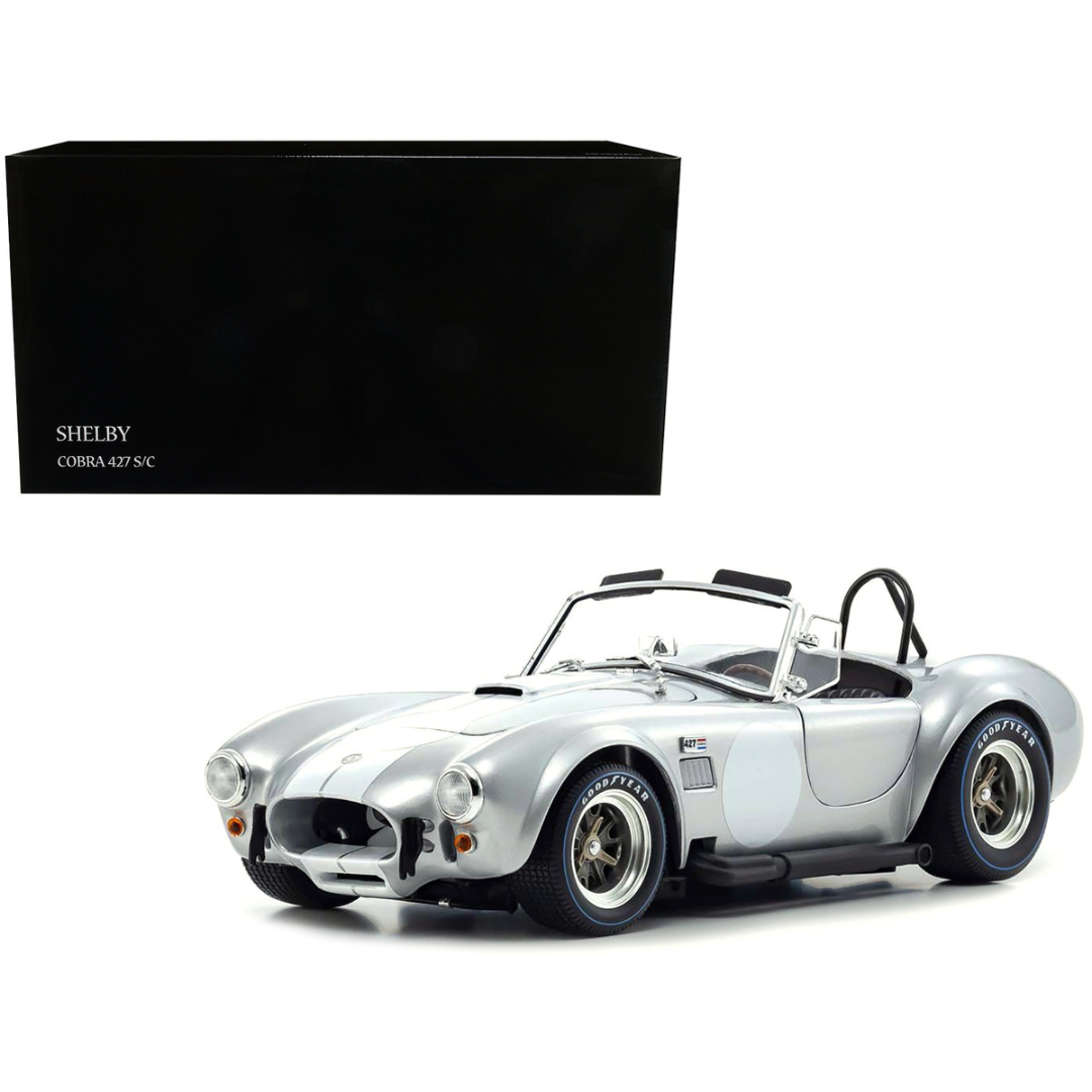 shelby-cobra-427-s-c-silver-metallic-with-white-stripes-1-18-diecast-model-car-by-kyosho