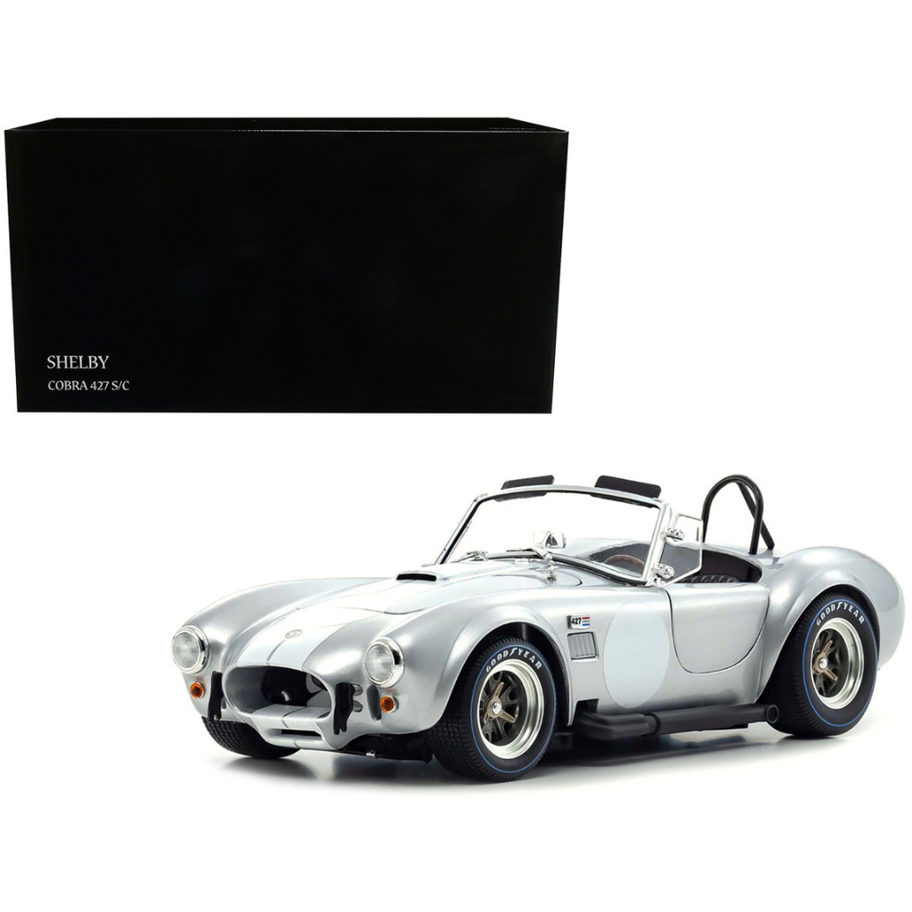 Shelby Cobra 427 S/C Silver Metallic with White Stripes 1/18 Diecast Model  Car by Kyosho