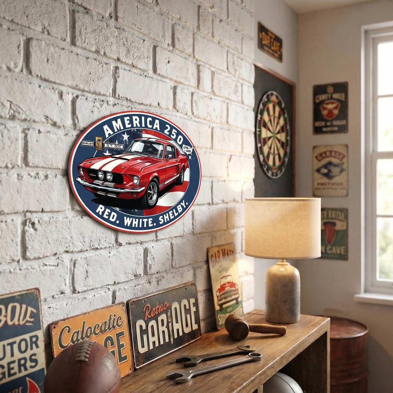Shelby GT500 "Red. White. Shelby." America 250 Oval Steel Sign – 1776 to 2026