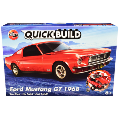 Skill 1 Model Kit 1968 Ford Mustang GT Red Snap Together Model by Airfix Quickbuild