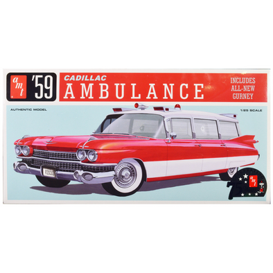 Skill 2 Model Kit 1959 Cadillac Ambulance with Gurney Accessory 1/25 Scale Model
