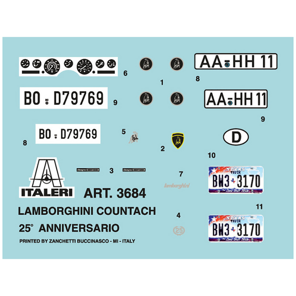 Skill 3 Model Kit Lamborghini Countach 25th Anniversary 1/24 Scale Model by Italeri