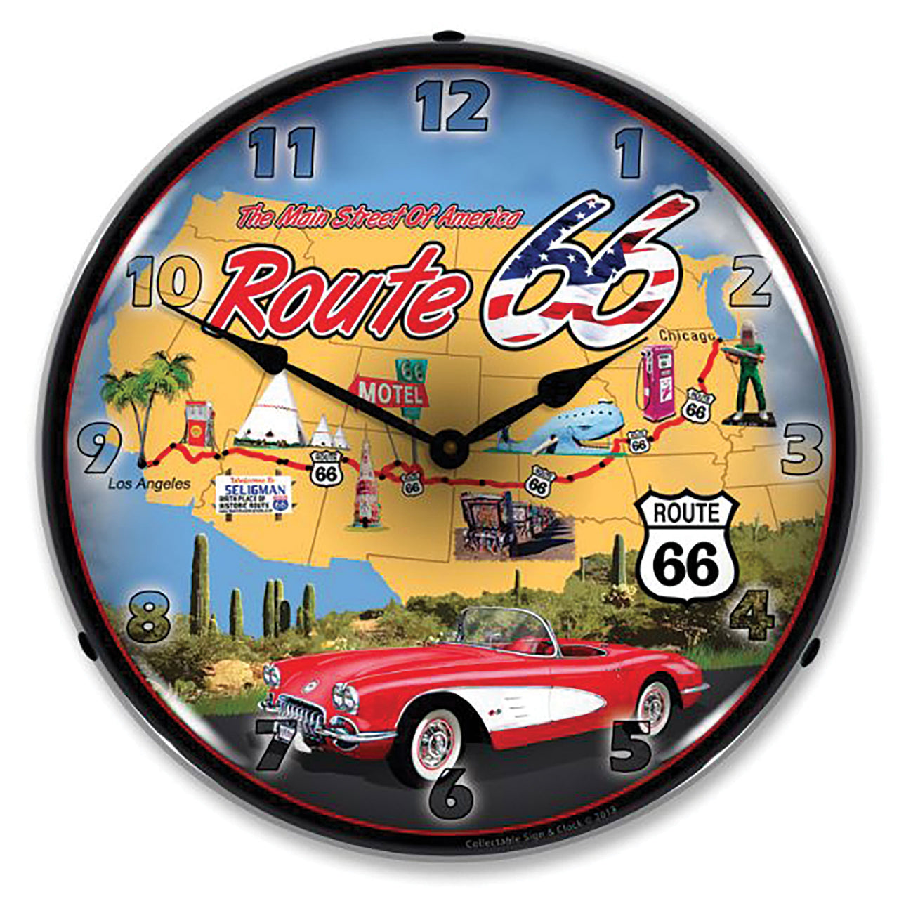 1953-2020 Universal LED Clock Route 66 USA - CA-UN0106-Corvette-Store-Online