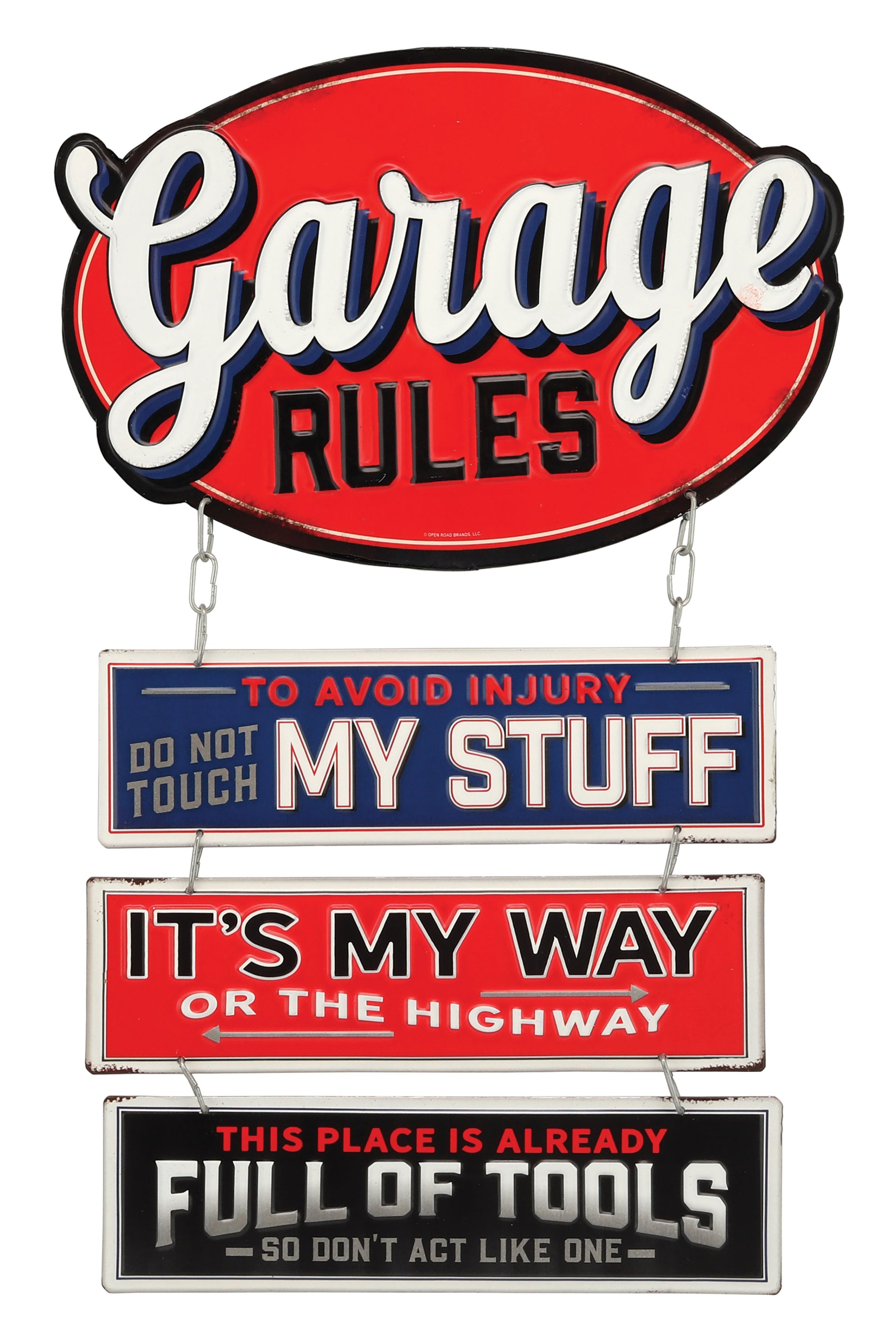 1953-2020 Universal Die Cut Linked Embossed Tin - Garage Rules - CA-UN0195-Corvette-Store-Online