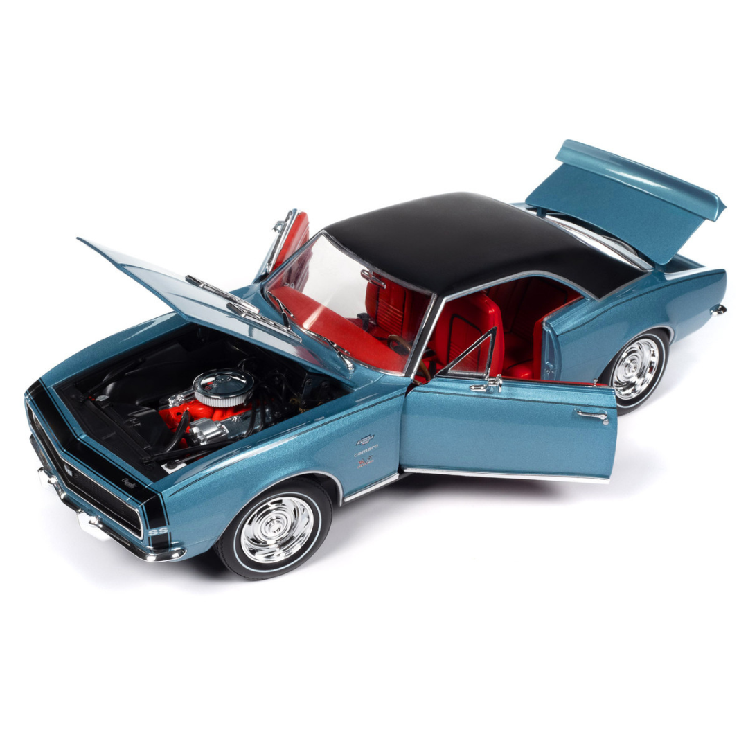 1967 Chevrolet Yenko Camaro YS760 Nantucket Blue Metallic with Black Stripes, Black Vinyl Top, and Red Interior "Muscle Car & Corvette Nationals" (MCACN) "American Muscle" Series 1/18 Diecast Model Car