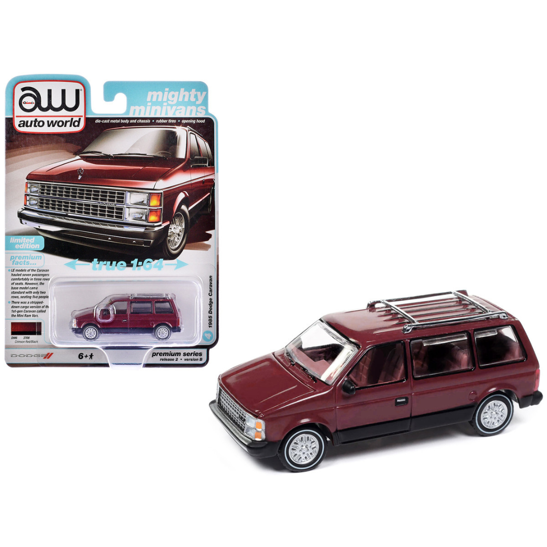 1985 Dodge Caravan Van Crimson Red and Black "Mighty Minivans" Series 1/64 Diecast Model Car