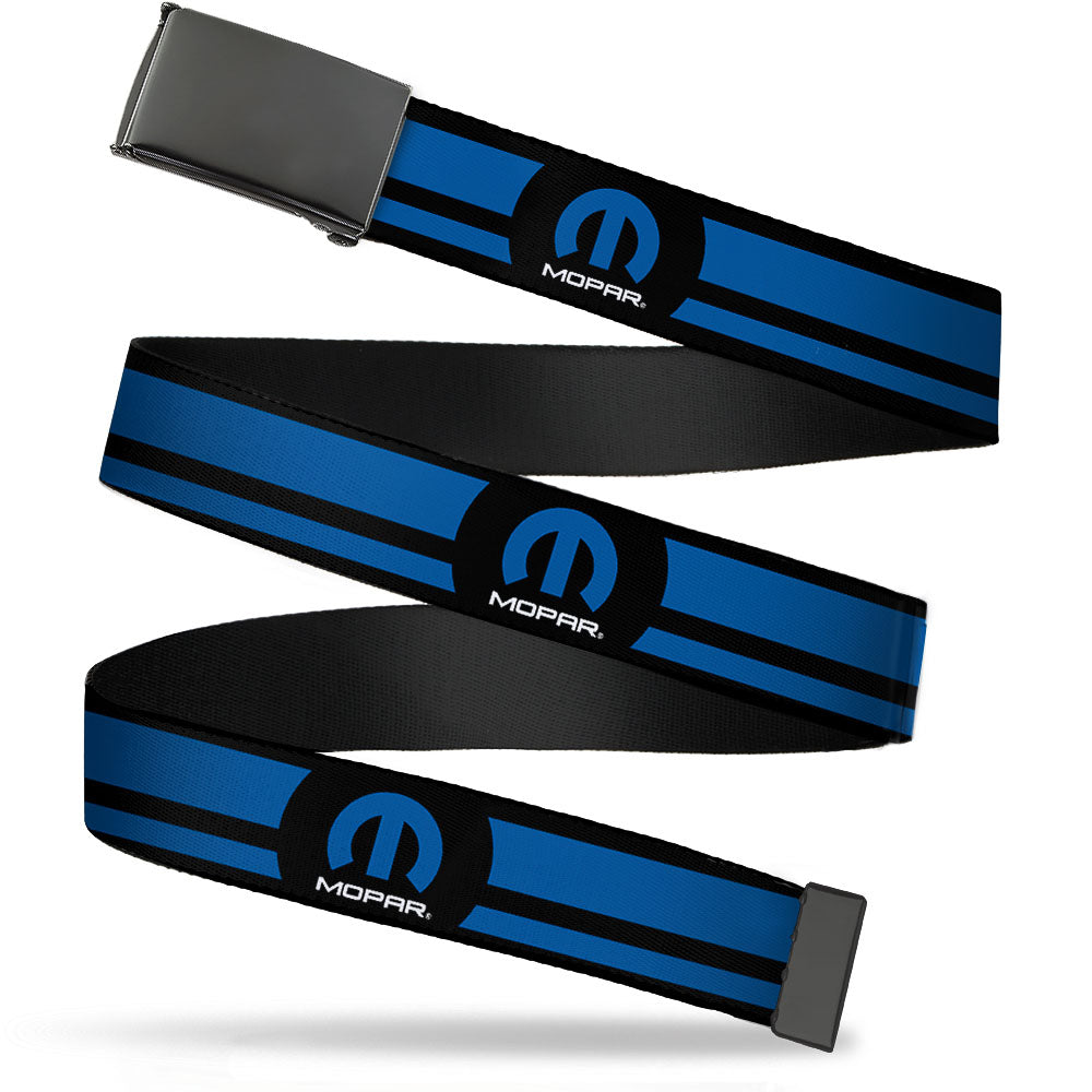 Mopar Logo Stripe Black & Blue Black Buckle Web Belt