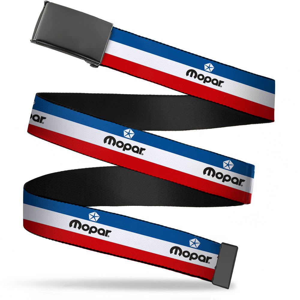 Mopar Logo Striped Red White & Blue Webbing w/ Black Buckle Web Belt