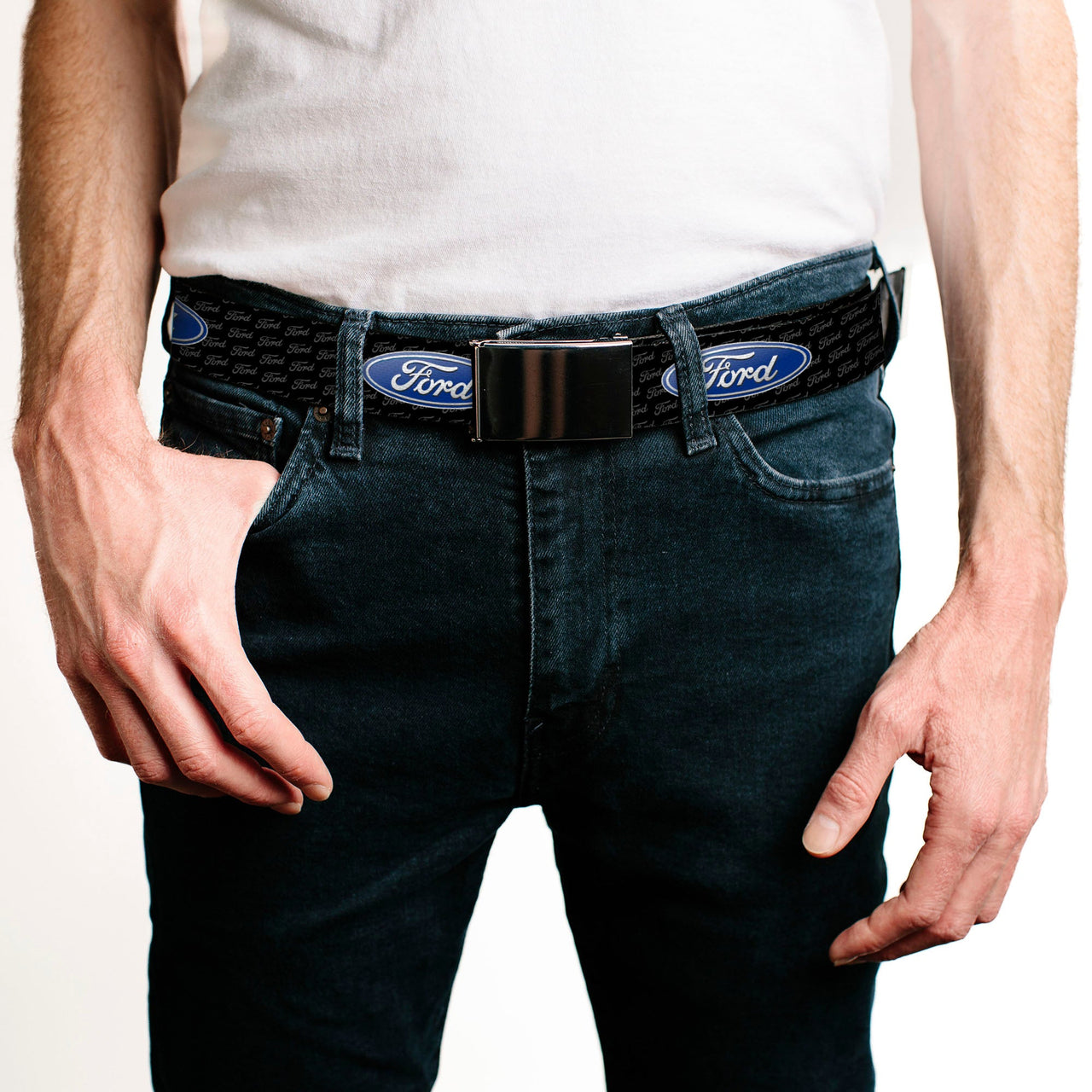 Ford Oval With Text Web Belt -  Blank Chrome Buckle