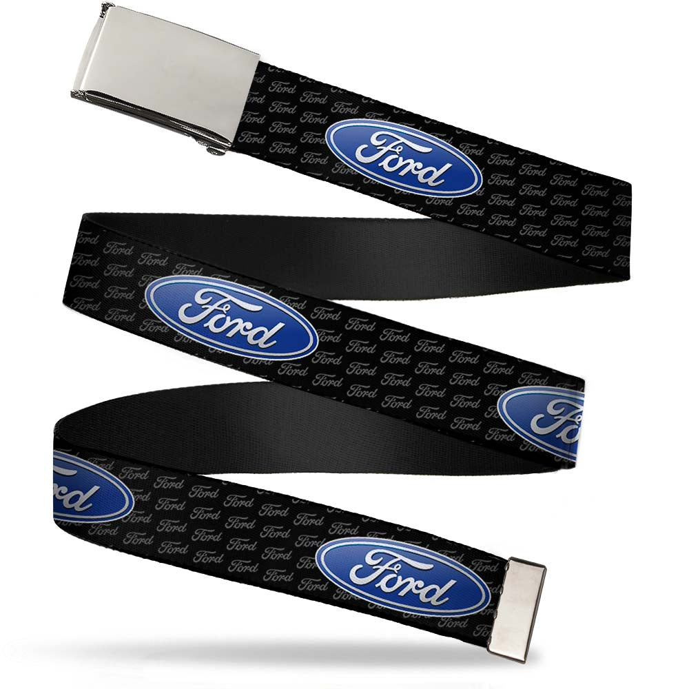 Ford Oval With Text Web Belt -  Blank Chrome Buckle