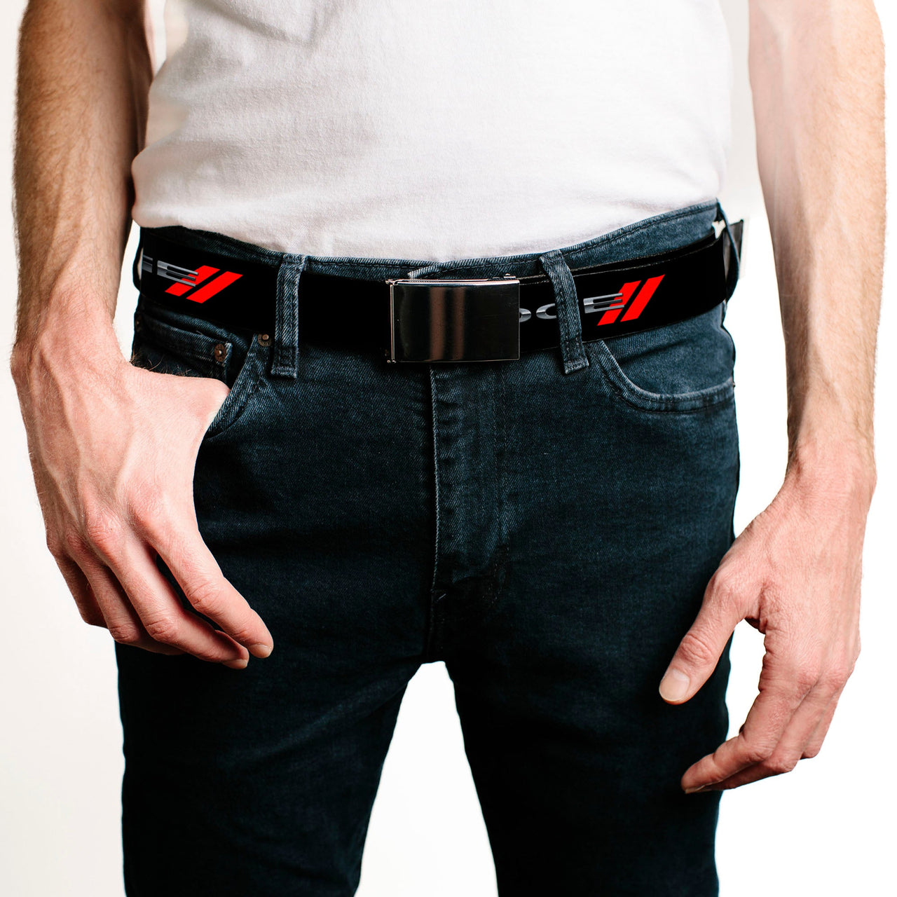 Dodge Red Rhombus Web Belt w/ Blank Chrome Buckle